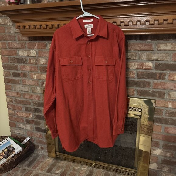 Ll Bean Heavy Burnt Orange Chamois Cloth Shirt Size L -tall - Picture 2 of 8